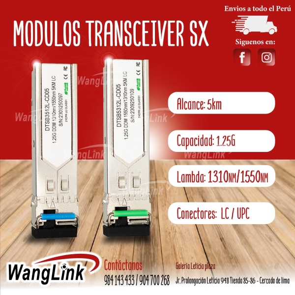 SFP TRANSCEIVER, 1.25G, SM SINGLEFIBER 1310T/1550R 1550T/1310R A/B 5KM LC CONNECTOR, DDM